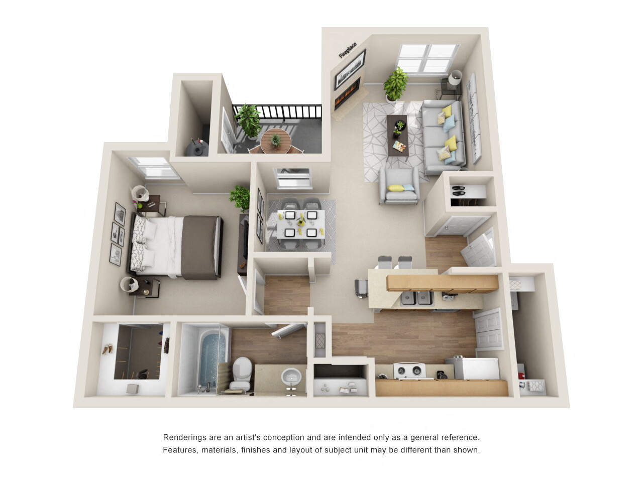 Floor plan for 1 bed, 1 bath, 700 sqft